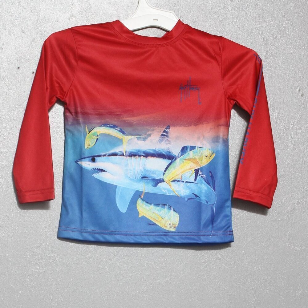 Guy Harvey nwt red shark rash guard long sleeve swim top